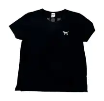 Victorias Secret PINK Dog Logo Gold Sequin Black T Shirt Size Large Glam McBling