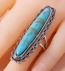 Antique Design Blue Long Ring Unique