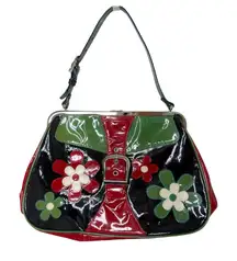 Isabella Fiore Patent Leather Floral Clutch Black Red