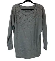 DKNY  Jeans Women’s Gray Embellished Long Sleeve Crewneck Tunic Size Medium M