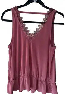 Express Burgundy Lace-Trim Peplum Tank Top Sleeveless V-Neck‎ Blouse