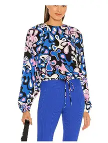 Year of Ours Splash Abstract Print Tennis Hooded Activewear Pullover, Size XS