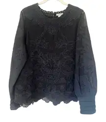 Sundance Black Semi Sheer Cotton Embroidered Lace Blouse Top Shirt Women's sz. S