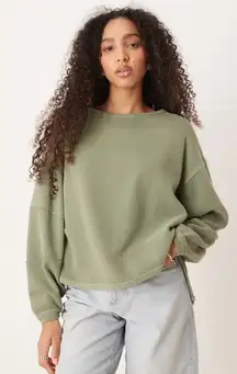 Free People We The Free Total Eclipse Cotton Long Sleeve Green Tee