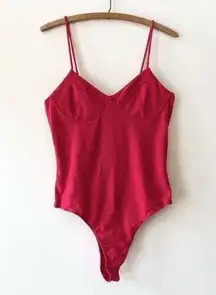 Red Ribbed Knit Bodysuit