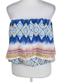 Raga Blue and Pink Boho Strapless Bubble Top NWT Size XS Boho Strapless Crop Top