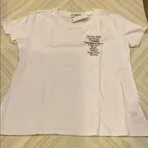 Suburban Riot White T-Shirt with a List of Wine, Size XS