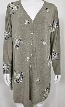 Fig & Flower Duster-Cardigan M Half Button Brown Tone Floral Embroidery Boho EUC