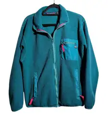 Vintage 90s Patagonia Teal Green Blue Fleece Jacket USA Made Womens M Deep Pile