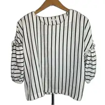After Market Striped Puff Sleeve Black & White Vertical Blouse Size Small
