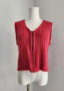 Vintage White Stag Red Ribbed Knit Sleeveless Zip Up Sweater Vest L