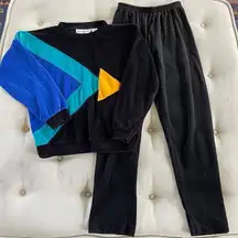 Vintage 80s Goolagong Velour Geometric Shape Track Suit Sweatshirt Pants S M