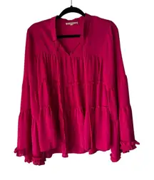 Andrée by Unit Fuchsia Boho Ruffle Tiered Peasant‎ Blouse Size M