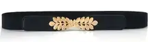 Black Elegant Gold Leaf Buckle Elastic Casual Belt Adjustable One-Size‎