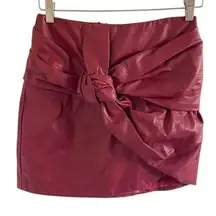 Vici Faux Leather Mini Skirt Burgundy Maroon Twist Tie Front