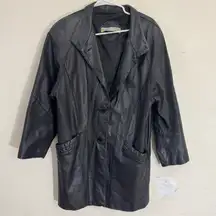 VTG ARCHITECT M classic Genuine Leather Blazer Jacket Black Button Front Pocket