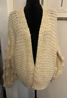 Chunky Cardigan Bobble Knit Crochet Long Sleeve Sweater Ivory Open Women’s M/L
