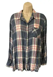 Woolrich Womens Shirt Size XXL Blue Plaid Collared Button Down Long Sleeve