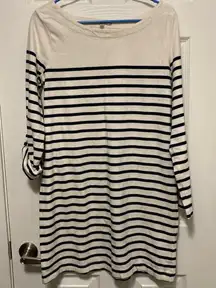 Gap Ivory Navy Striped Iconic Boatneck 3/4 to Long Sleeve Shirt Dress