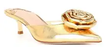 Antonio Melani x Jennifer Sumko Gold Jensy‎ Flower Mules Kitten Heel Rose 3D