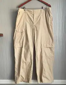 Cargo Wide Leg Pants Lightweight Elastic Waist Womans XL Tan