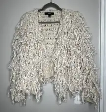 Forever 21 Cream Shaggy Knit Cardigan Sweater Fringe Cocoon Jacket Women's S