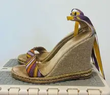 NEW MARC JACOBS MULTICOLOR TAFFITA TIE GROSGRAIN ESPADRILLE WEDGE SANDALS 36 6