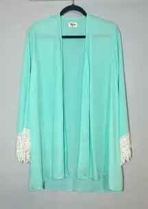 Show Me Your Mumu Mint Green Cardigan Lace Trim Kimono Beach Coverup Size Small