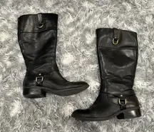 RALPH LAUREN MESA Black Leather Riding Gold Buckle Tall Equestrian Size 9