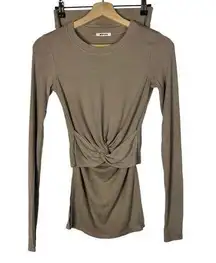 LAMade Brown Ribbed Long Sleeve Midi Skirt Two Piece Set XS