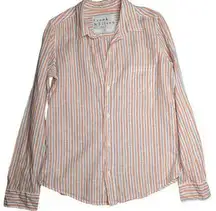 Frank & Eileen  Barry Orange White Pin Striped 100% Linen Casual Button Up Top M