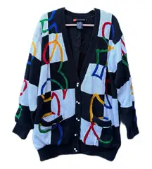Rare Vintage I.B. Diffusion Colorful Checkered Abstract Button Cardigan Sweater