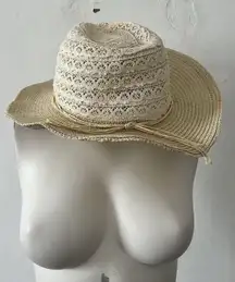 Jane + Berry Boho Western Cream Straw Cowboy Hat Lace Dollie Pattern With Ties