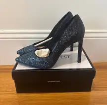 Nine West Tatiana Glitter Pointed Toe Stiletto Heels Pumps Shoes Black 9.5M