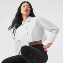 ALO Yoga White Cropped Take Me Out Button Up - XS