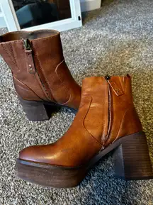 Brown Heeled Leather Booties