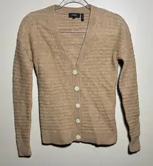 Theory Small Camel Tan Wool Blend Button-Up Cardigan Sweater