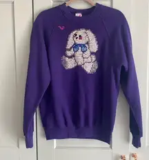 Vintage Jerzees Sequin Beaded 3D Bunny Rabbit bedazzled crew neck sweatshirt L