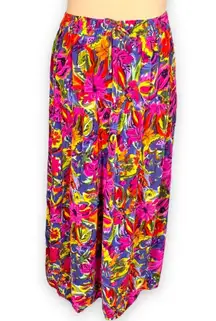 Vintage 90s Maxi Skirt Multicolored Tropical Floral Design Tiered Tie Front