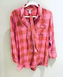 Victoria's Secret Romper Pajama Set Plaid‎ Pink Gold Sleepwear Medium