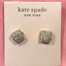 KATE SPADE Opal Glitter Cushion Cut Gold Tone Earrings