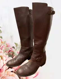 VTG Lauren Ralph Lauren Margarite Tall Brown Leather Side Zip Up Boots Sz 6.5B