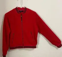 Miss Love boutique bomber jacket Red teddy bear front pockets size small.