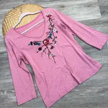 Garnet hill pink embroidered blouse