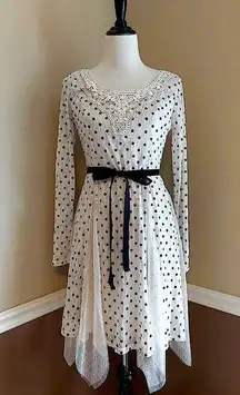 NEW A’Reve Ivory Lace & Black Polka Dot Asymmetric Hem ModCloth Dress Medium