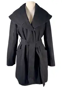 Merona Women's Black Belted Overcoat XL Mid-Length Shawl Collar Wool Blend