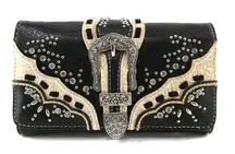 Studded Rhinestone Buckle Women Crossbody Wallet