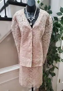 David Rose Beige Mother Of The Bride Lace Skirt & Button Down Shirt 2 Pc Set 22W