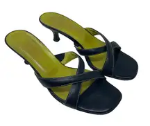 Donald J Pliner vintage black leather kitten heel slide in sandals sz 9