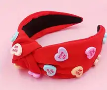 NEW Valentine’s Day Headband Red Fabric Top Knot Knotted Conversation Hearts